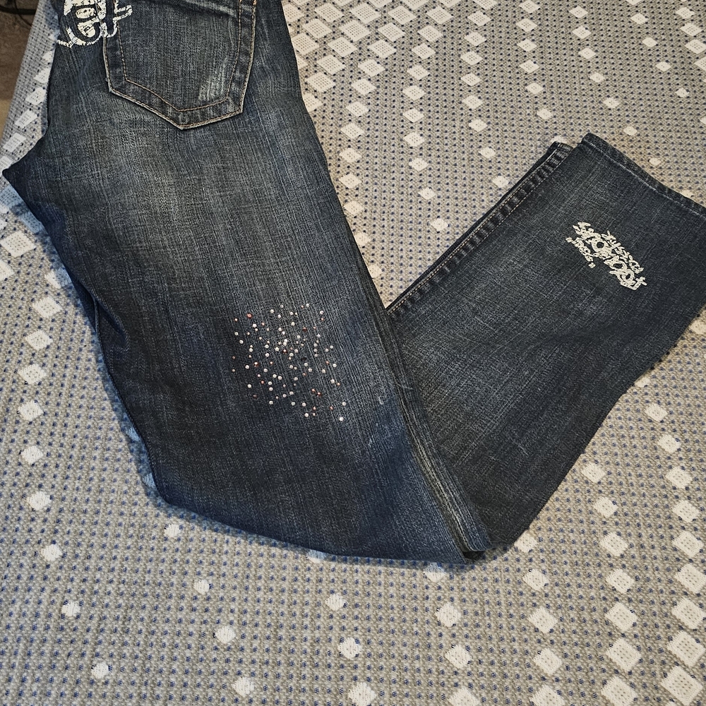 Express Dark Blue Boot Cut Jeans with Stud Detail